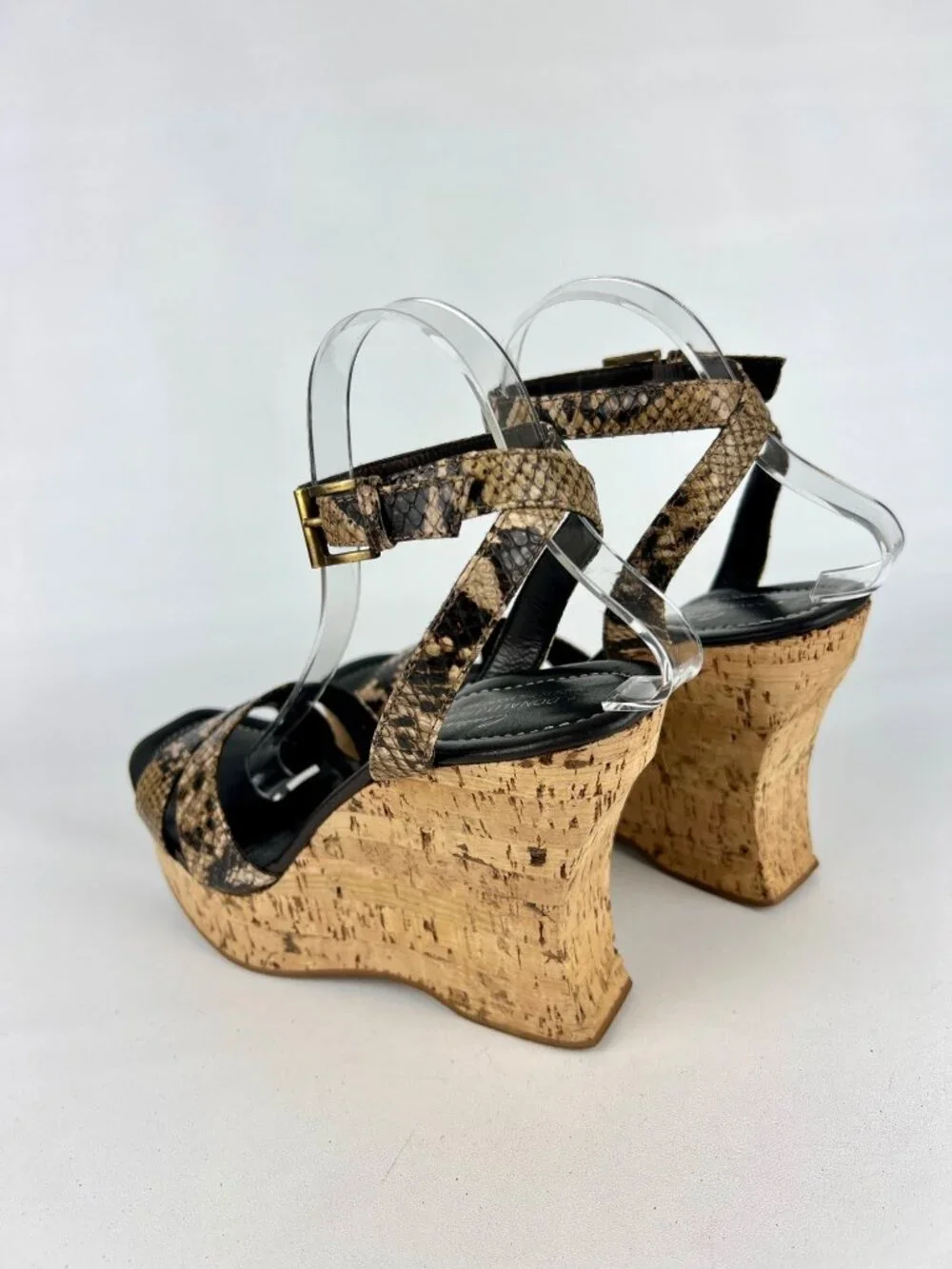 Donald J Pliner Womens Sail Platform Cork Wedge Sandals Brown Snake size 10.5